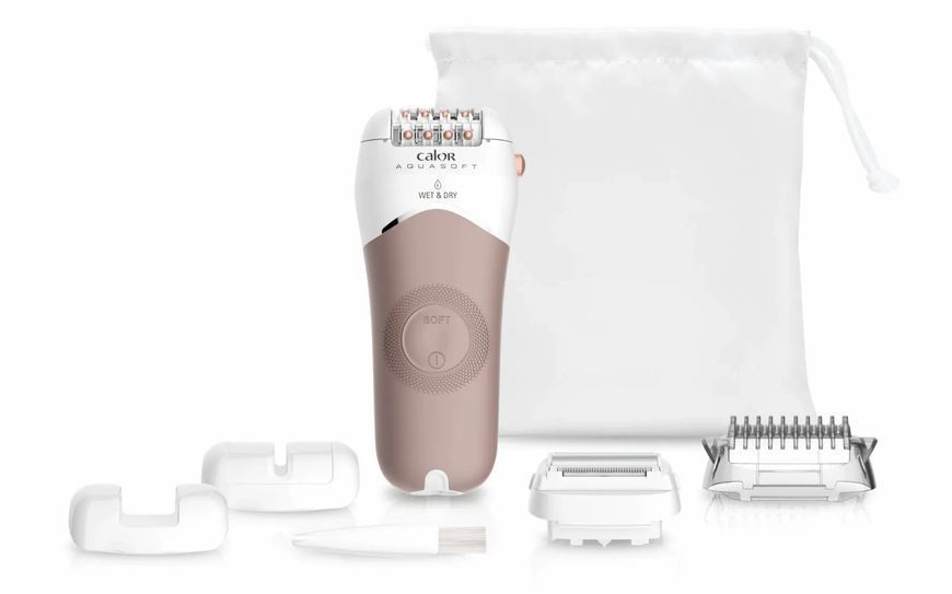 Епілятор Rowenta Aquasoft Wet&Dry пінцетний, акумуляторний , пінцет.-24, волог.+сух., насадок-4, пудровий (EP4930F0) 371886 фото