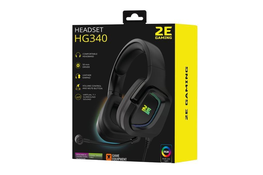 Гарнітура ігрова 2E GAMING HG340, 7.1, USB-A, RGB, 2м, чорний (2E-HG340BK-7.1) 362146 фото