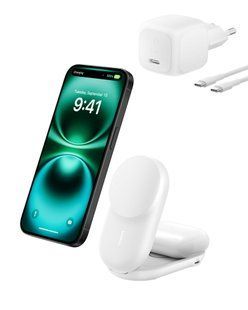 Зарядний пристрій бездротовий Belkin UltraCharge 2-in-1 Foldable Magnetic Charging 25Вт, білий (WIZ039KQWH) 395659 фото