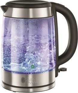 Електрочайник Russell Hobbs Glass, 1.7л, скло, підсвічування, сріблясто-чорний (21600-57) 364525 фото
