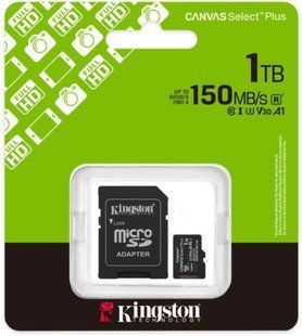 Карта пам'яті Kingston MicroSDXC 1TB Canvas Select Plus Gen3 150MB/s A1 + SD-адаптер (SDCS3/1TB) 388828 фото