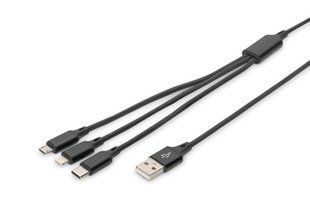Кабель DIGITUS USB-A > Lightning/USB-С/micro USB, мультизарядний 3-в-1, заряджання/синхронізація 1м, чорний (AK-300160-010-S) 367287 фото