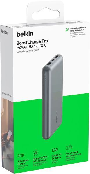Акумулятор портативний літій-іонний Power Bank Belkin 10000мА&middot;год, 15Вт, 2хUSB-A/USB-C, чорний (BPB011BTBK) 367672 фото