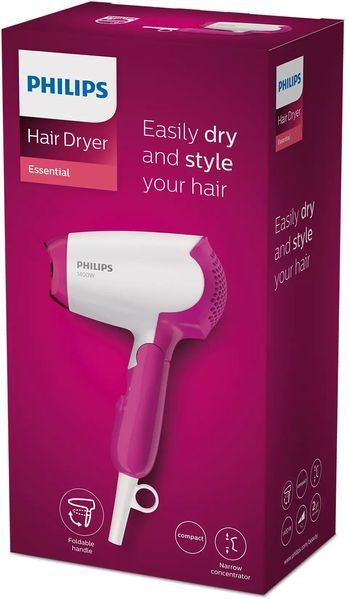 Фен Philips DryCare Essential дорожній, 1400Вт, 2 режими, хол. обдув, рожевий (BHD003/00) 371117 фото