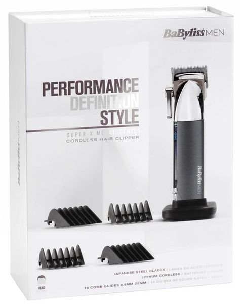 Машинка для стриження Babyliss, мережа+акум., вібраційний мотор, насадок-10, кейс, чохол, гребінець у компл., сталь, сірий (E996E) 366418 фото