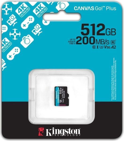 Карта пам'яті Kingston MicroSDXC 512GB Canvas Go Plus Gen4 200MB/s A2 U3 V30 (SDCG4/512GBSP) 376908 фото