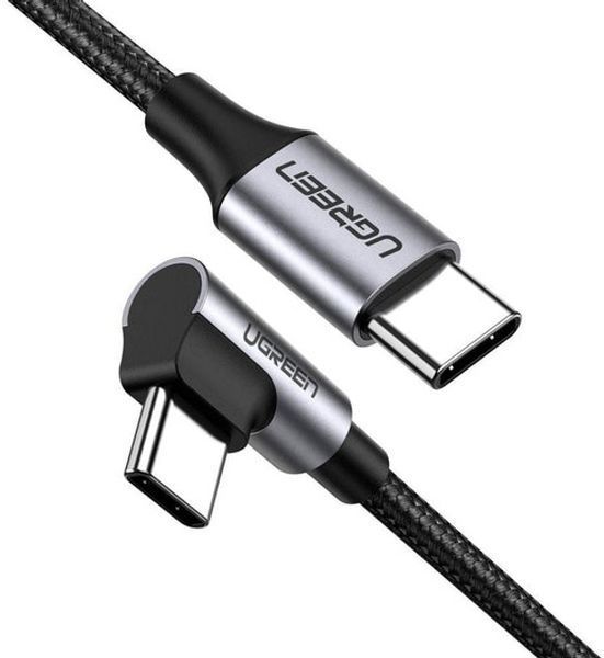 Кабель UGREEN US255 USB Type-C To Angled USB Type-C 60W Round Cable Aluminum Shell Nickel Plating 3A 3m Black/Gray (80714) 278892 фото