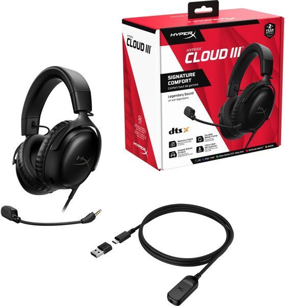 Гарнітура ігрова HyperX Cloud III, mini-jack/USB-A/USB-C, 1.2м/1.3м, чорний (727A8AA) 367198 фото