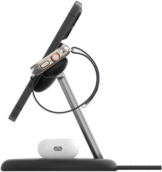 Зарядний пристрій бездротовий Belkin 3в1 Magnetic Adjustable Pad Qi2 15Вт, чорний (WIZ023VFBK) 371158 фото