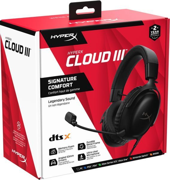 Гарнітура ігрова HyperX Cloud III, mini-jack/USB-A/USB-C, 1.2м/1.3м, чорний (727A8AA) 367198 фото
