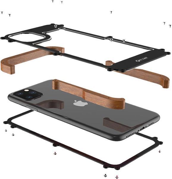 Чохол-накладка iPhone 11 Pro Max R-Jast Metal-Wood Bumper Black 137416 фото