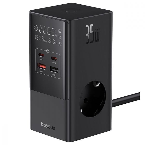 Зарядний Пристрій Baseus Power Combo Cube Power Strip 3xAC+2xUSB+2xType-C 30W (1.5m) (E00023606113-00) Black 295395 фото