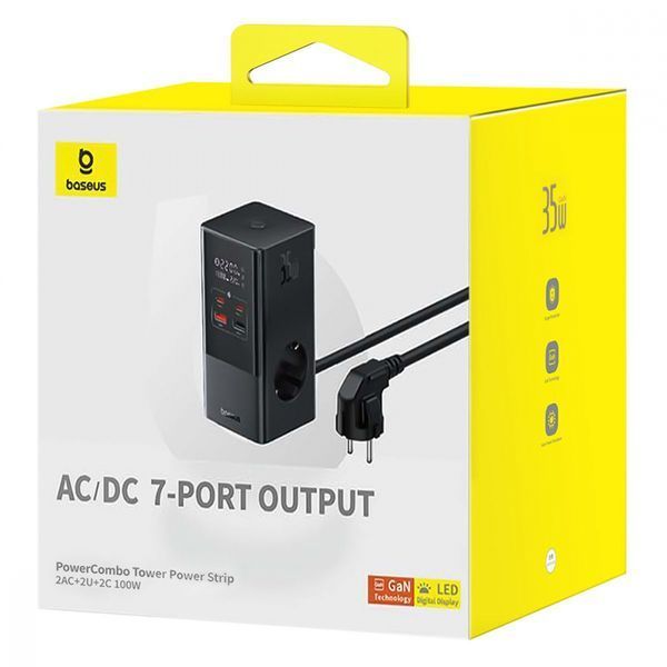 Зарядний Пристрій Baseus Power Combo Cube Power Strip 3xAC+2xUSB+2xType-C 30W (1.5m) (E00023606113-00) Black 295395 фото