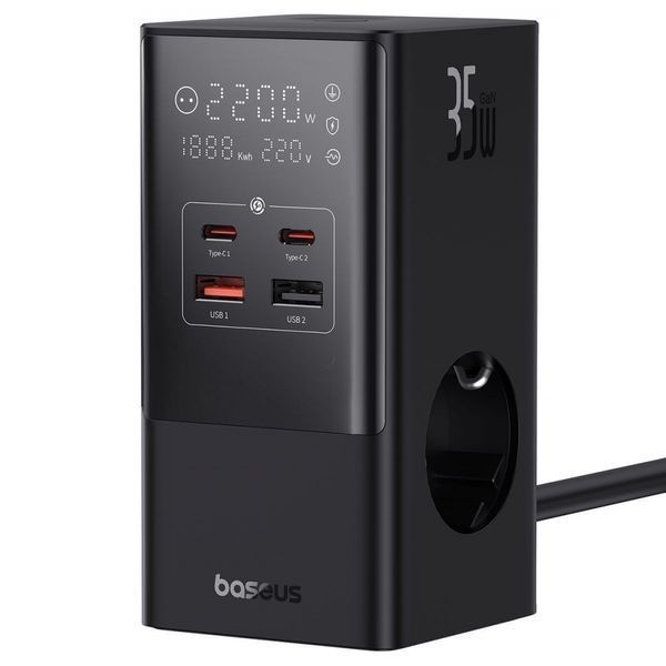 Зарядний Пристрій Baseus Power Combo Cube Power Strip 3xAC+2xUSB+2xType-C 30W (1.5m) (E00023606113-00) Black 295395 фото