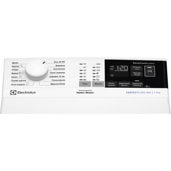 Пральна машина Electrolux вертикальна, 7кг, 1200, A, 60см, дисплей, інвертор, білий 398958 фото