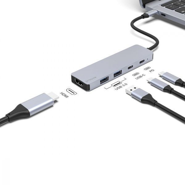 Type-C-Хаб Proove Iron Link 5 in 1 (2*Type-C + 2*USB3.0 + HDMI) (HBIL00222024) Silver 316259 фото