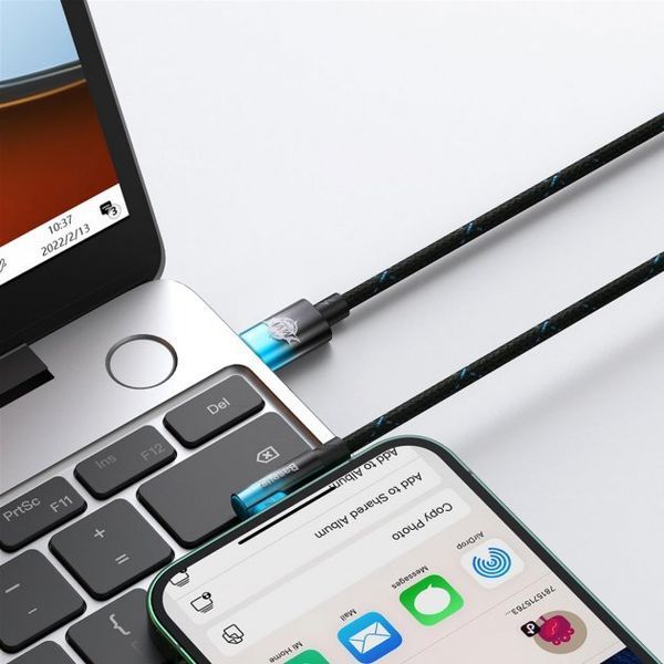 Кабель Baseus MVP 2 Elbow-shaped Fast Charging Data USB кабель Type-C To IP 20W 1m (CAVP000221) Black/Blue 260585 фото