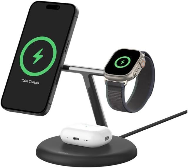 Зарядний пристрій бездротовий Belkin 3в1 Magnetic Adjustable Pad Qi2 15Вт, чорний (WIZ023VFBK) 371158 фото