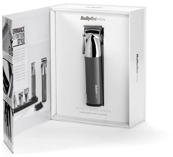 Машинка для стриження Babyliss, мережа+акум., вібраційний мотор, насадок-10, кейс, чохол, гребінець у компл., сталь, сірий (E996E) 366418 фото