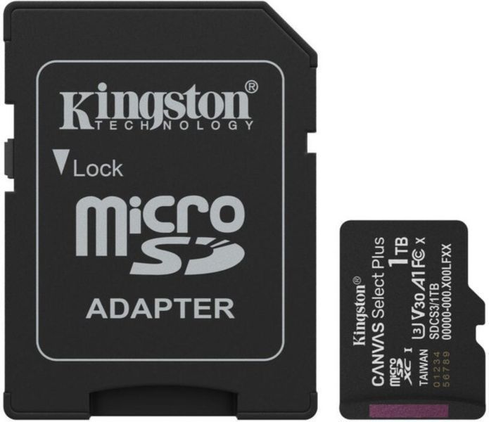 Карта пам'яті Kingston MicroSDXC 1TB Canvas Select Plus Gen3 150MB/s A1 + SD-адаптер (SDCS3/1TB) 388828 фото