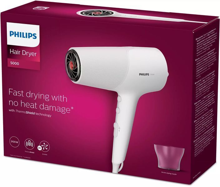Фен Philips 5000 Series, 2100Вт, 3 режими, іонізація, хол. обдув, білий (BHD500/00) 373028 фото
