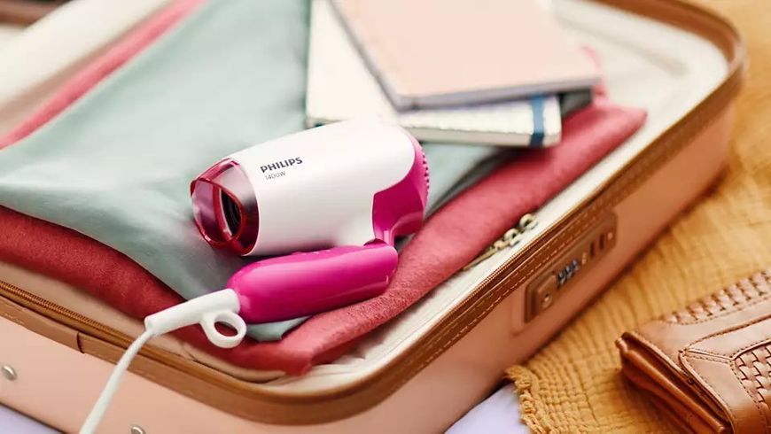 Фен Philips DryCare Essential дорожній, 1400Вт, 2 режими, хол. обдув, рожевий (BHD003/00) 371117 фото