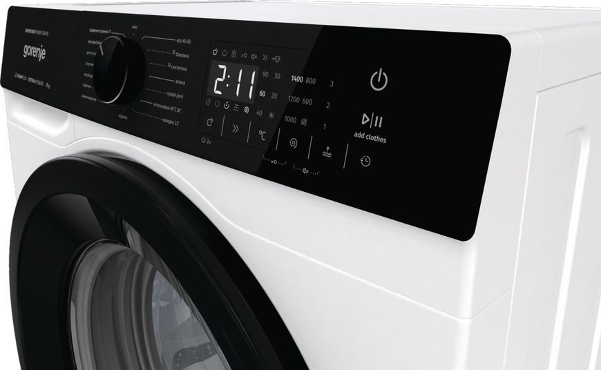 Пральна машина Gorenje фронтальна, 7кг, 1400, A+++, 47см, дисплей, пар, інвертор, білий 384770 фото