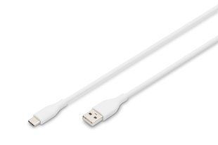 Кабель DIGITUS USB-A > USB-C заряджання/синхронізації, USB 2.0, 60W, силіконовий, 1м, білий (AK-300340-010-W) 367289 фото