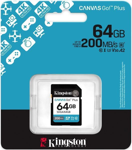 Карта пам'яті Kingston SD 64GB C10 UHS-I U3 V30 R200MB/s (SDG4/64GB) 380192 фото