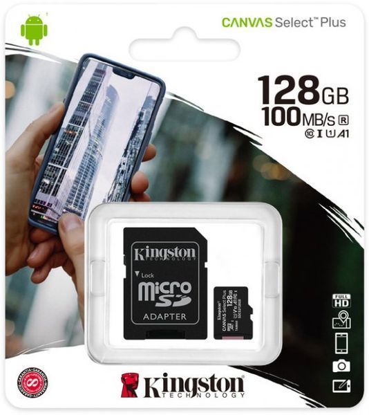 Картка пам*ятi microSDXC 128Gb Kingston UHS-I Class 10 Canvas Select Plus R100MB/s + SD-адаптер (SDCS2/128GB) 258640 фото