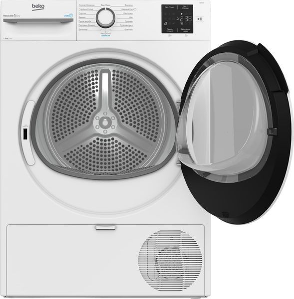 Сушильна машина Beko тепловий насос, 8кг, A++, 55см, дисплей, підсвітка барабану, пар, білий (BM3T38239WW) 373639 фото