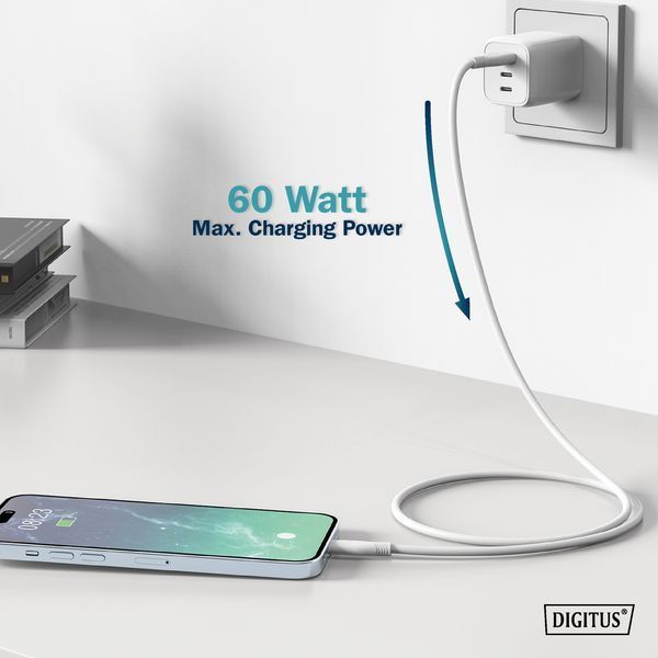 Кабель DIGITUS USB-A > USB-C заряджання/синхронізації, USB 2.0, 60W, силіконовий, 1м, білий (AK-300340-010-W) 367289 фото