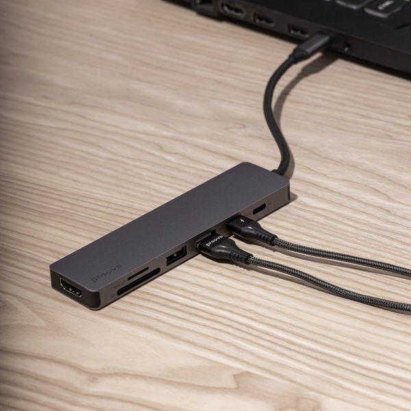 Type-C-Хаб Proove Iron Link 7 in 1 (2*Type-C + 2*USB3.0 + HDMI + SD/TF) (HBIL00222004) Silver 316284 фото