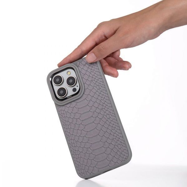 Чохол Kajsa Snake Pattern with Magnetic Ring iPhone 16 Pro Max light gray 347613 фото