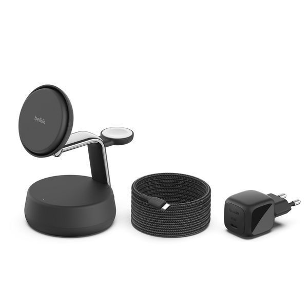 Зарядний пристрій бездротовий Belkin UltraCharge Pro 3-in-1 Magnetic Charging Dock 25Вт, Charcoal (WIZ040KQCH) 395663 фото