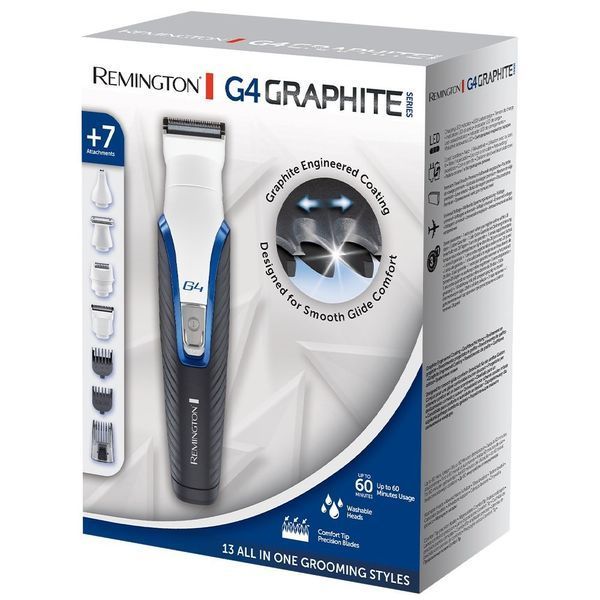 Набір для стрижки Remington G4 Graphite series, для бороди, вусів, голови, носа і тіла, мережа+акум., насадок-7, сталь, чорно-білий (PG4000) 373217 фото