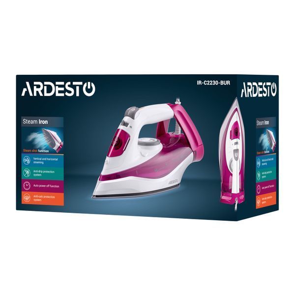 Праска Ardesto IR-C2230-BUR, 2200Вт, 300мл, паровий удар, керам. підошва, малиновий 376083 фото