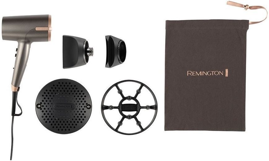 Фен Remington One, 2000Вт, 8 режимів, дифузор,чохол,іоніз-я, хол. обдув, термо-сенсор, сірий (D6077) 369660 фото