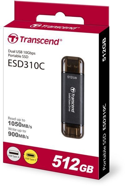 Портативний SSD Transcend 512GB USB 3.1 Gen 2 Type-A + Type-C ESD310 Чорний (TS512GESD310C) 379673 фото