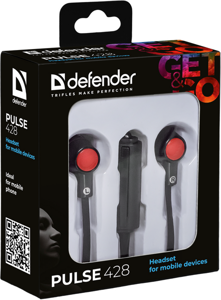 гарнітура DEFENDER Pulse 428 Black/Red 306109 фото