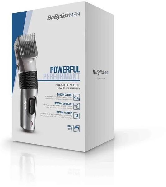Машинка для стриження Babyliss, мережа+акум., вібраційний мотор, насадок-1, кейс, сталь, сірий (E786E) 367489 фото