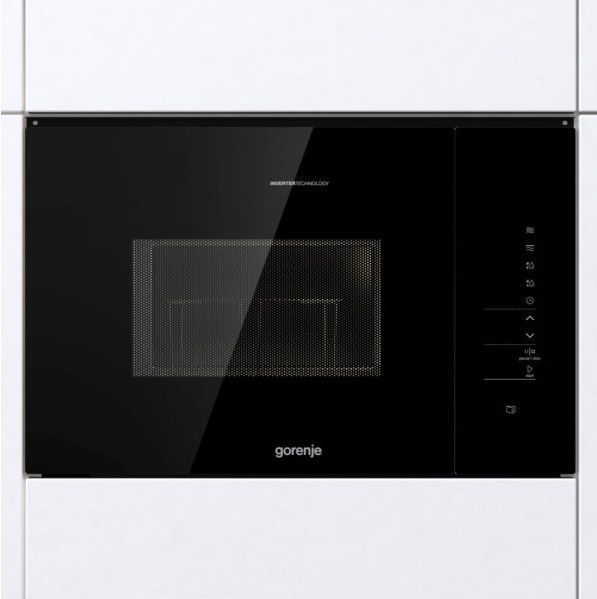 Мікрохвильова піч Gorenje вбудовувана, 25л, електр. управл., 900Вт, гриль, дисплей, інвертор, чорний (BMI251SG3BG) 373640 фото