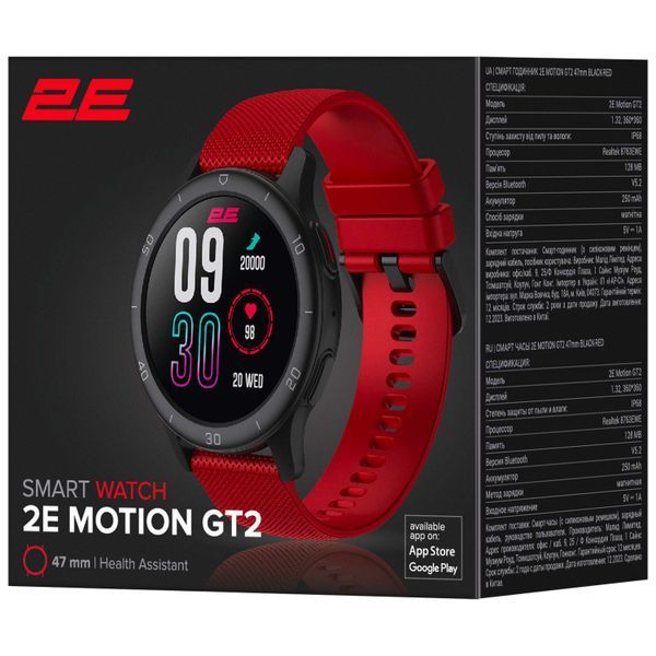 Смарт-годинник 2E Motion GT2 47мм, 1.32", 360x360, BT 5.2, Чорно-червоний (2E-CWW21BKRD) 363847 фото