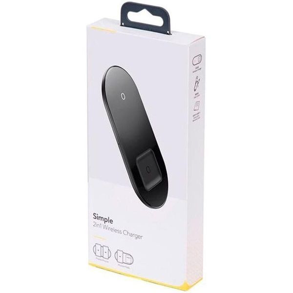 Бездротовий зарядний пристрій Baseus Simple 2in1 (WXJK-A01) Crystal (Phone + Pods) Black 144528 фото