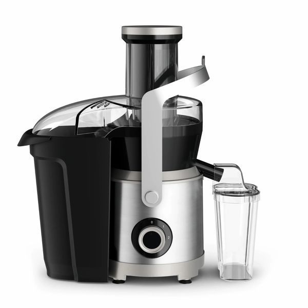 Соковитискач Tefal Nutri XXL відцентрований 1000Вт, чаша-0.8л, жмих-2.2л, жолоб на ціле яблуко, пластик/метал, чорний-нержавіюча сталь (ZE660D10) 369475 фото