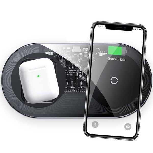 Бездротовий зарядний пристрій Baseus Simple 2in1 (WXJK-A01) Crystal (Phone + Pods) Black 144528 фото