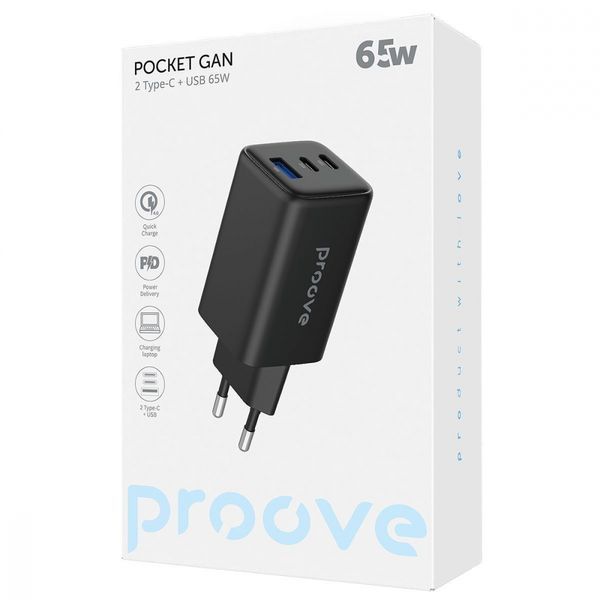 Зарядний Пристрій Proove Pocket GaN 65W (2Type-C + USB) (WCPG65121202) white 338693 фото