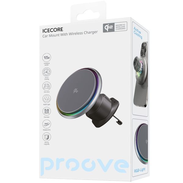 Автомобільний тримач з Бездротовим ЗП Proove IceCore QI2 15W (WHIC15002003) gray 394225 фото