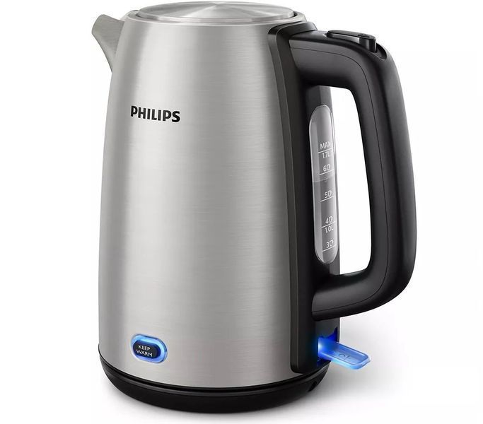 Електрочайник Philips Viva Collection 1.7л, LED підсвітка, сріблясто-чорний (HD9353/90) 370439 фото