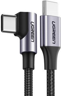 Кабель UGREEN US255 USB Type-C To Angled USB Type-C 60W Round Cable Aluminum Shell Nickel Plating 3A 2m Black/Gray (50125) 278759 фото